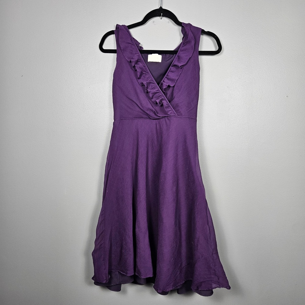 J.Crew Womens Size 4 Macie Silk Dress Ruffle Surplice Fit Flare 65118 Purple